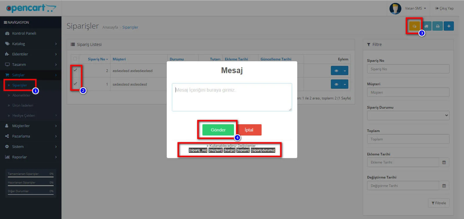 OpenCart Sms Modülü Kurulumu Adım 12