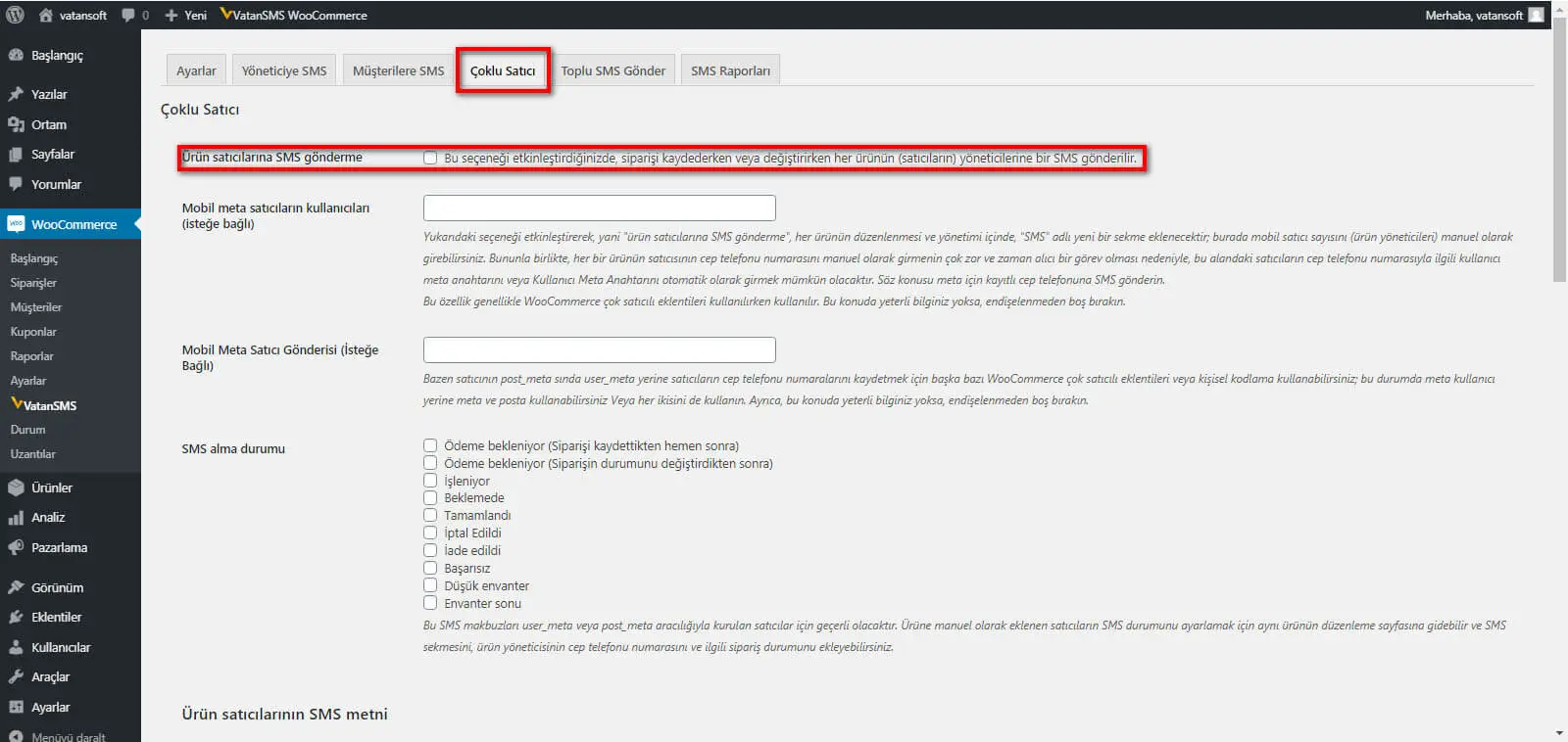 Woocommerce Sms Eklentisi Kurulumu Adım 6