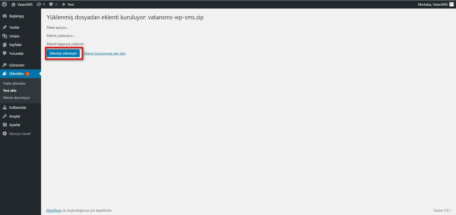 wordpress Sms Eklentisi Kurulumu Adım 2