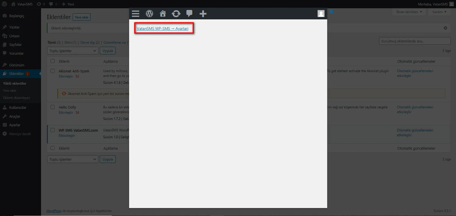 wordpress Sms Eklentisi Kurulumu Adım 4