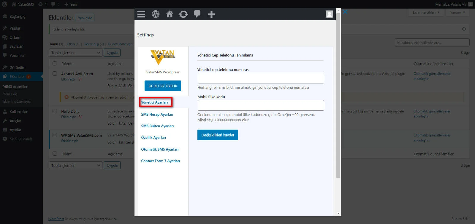 wordpress Sms Eklentisi Kurulumu Adım 6