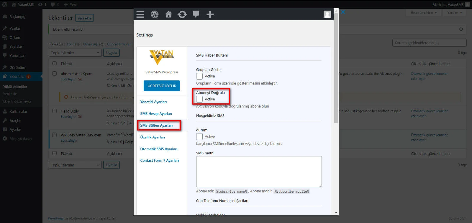 wordpress Sms Eklentisi Kurulumu Adım 7